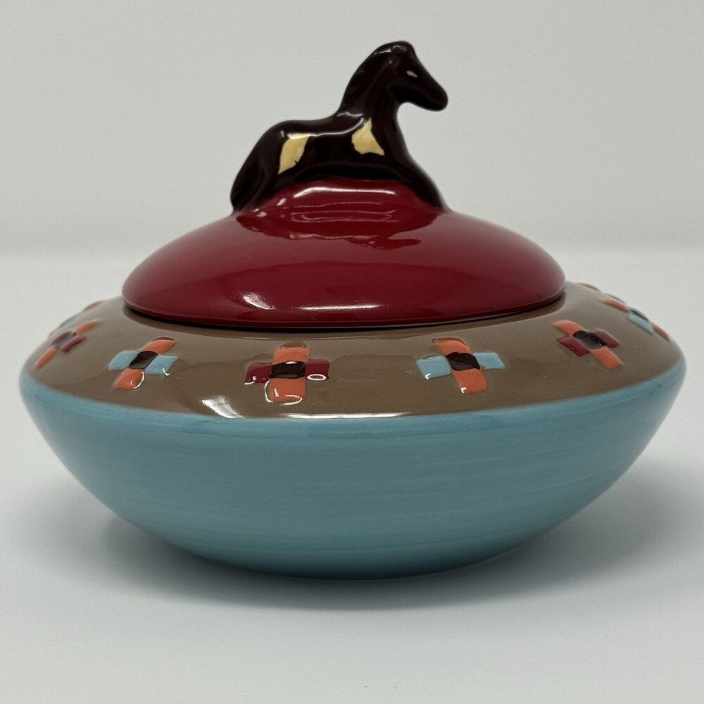 Pendleton Lidded Bowl Horse Ranch House Trinket Box Aztec South Western Ranch - Picture 15 of 15